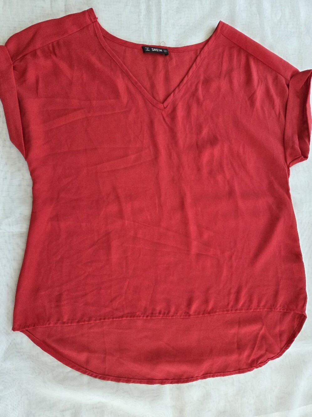 SHEIN Red V-Neck Short Sleeve Blouse
